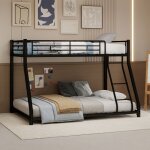 Lit superpos� 90x190 + 140x190 cm �chelle garde - corps int�gral sommier � lattes m�tal noir