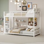 Lit superpos� 90x190 cm lit enfant avec barri�res �chelle sommier � lattes fer blanc sans matelas