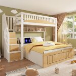 Lit superpos� 90x200 cm + 140x200 cm avec rangement - modernluxe - escalier avec rangement - avec port ...