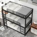 Lit superpos� 90x200 cm 3 places gain de place structure m�tal noir pour enfants (sans matelas)