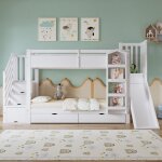 Lit superpos� 90x200 cm pour enfant avec deux tiroirs � roulettes et toboggan armoire de rangement sous ...