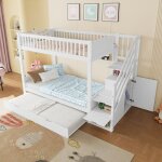 Lit superpos� 90x200 cm avec lit gigogne 90x190 cm escalier rangement armoire bois blanc