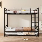 Lit superpos� 90x200 cm noir en m�tal avec lit escamotable 90x190 cm et garde - corps