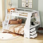 Lit superpos� 90x200 - lit enfant avec bureau et �tag�res de rangement lit en bois massif - blanc