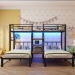 Lit superpos� 90x200 lit triple lit enfant led �chelle 2 ports usb1 prise �lectrique bureau �tag�re matelas ...