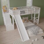 Lit superpos - enfant - 90x200cm - blanc - chelle et toboggan - bois massif