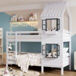 Lit superpos� 90x200cm avec rangement �chelle et barri�re de s�curit� lit enfant avec fen�tre pour 2 ...