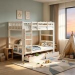 Lit superpos� en bois massif 90x200 s�parable msuiint avec 2 tiroirs de rangement et barri�res de s�curit� ...