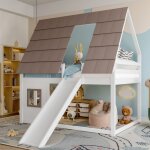 Lit superpos� cabane 140x200cm avec toboggan lit mi - hauteur avec toit fen�tre �chelle - pin et mdf ...