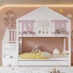 Lit superpos� cabane 90x200cm - ambiance - lit enfant avec lit gigogne escalier rangement et penderie ...