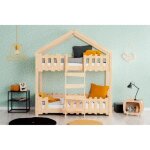 Lit superpos cabane en bois avec barrires avec 2 couchages 80x160 cm modle zp couleur marron