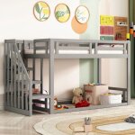 Lit superpos double 90x200cm multifonctionnel de rangement lit mezzanine enfant avec escalier de scurit ...