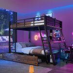 Lit superpos� enfant 140x200 avec ledlit 4 places avec tiroir et tablelit mezzanine avec sommier � lattes ...