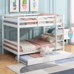 Lit superpos - enfant - 140x200cm - bois pin blanc - lit gigogne - protection anti - chutes