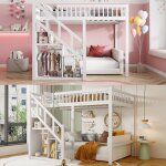 Lit superpos� enfant 140x200lit mezzanine 2 place - escaliers de rangement et barri�re de s�curit�sommier ...