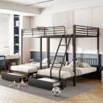 Lit superpos� enfant 3 couchages 140x200 + 2x 90x200 cm avec 2 tiroirs modulable garde - corps m�tal ...