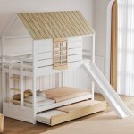 Lit superpos� enfant 3 places 90�200 cm lit cabane en bois avec lit gigogne toboggan toit fen�tre et ...