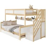 Lit superpos enfant 3 places 90x200 cm et 120x200 cm avec lit gigogne 90x200 cmavec grille armoire escalier ...