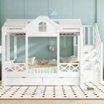 Lit superpos� pour enfants 90 / 140 x 200 cm avec deux tiroirs � roulettes design cabane en rondins placard ...