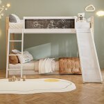 Lit superpos� enfants 90�190 cm + 90�200 cm avec toboggan et escalier barri�re de s�curit� blanc