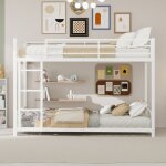 Lit superpos� enfant 90�190 cm avec �chelle int�gr�e et barri�res de s�curit� structure en fer blanc