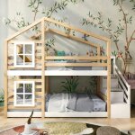 Lit superpos enfant 90200cm - lit treehouse avec tiroir et protection antichut - avec 2 sommiers  ...