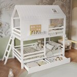 Lit superpos� pour enfants 90 x 200 cm lit en bois massif de style cottage avec fen�tre �chelle et deux ...