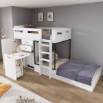 Lit superpos� lit enfant 90 x 200 cm lit double avec bureau coulissant armoire 2 tiroirs et �chelle - ...