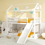 Lit superpos� enfant 90 x 200 cm lit mezzanine avec toboggan et �chelle de rangement structure � barri�re ...