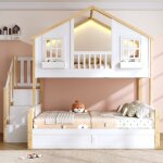 Lit superpos� enfant 90x200 cm et 140x200 cm avec led lit coffre avec escalier de rangement forme de ...