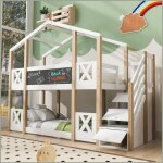 Lit superpos� enfant 90x200 cm - cabane � arbre avec escalier rangement barri�re de s�curit� &amp 2 lattages ...