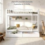 Lit superpos� enfant 90x200 cm - avec �chelle - grille antichute - tiroirs int�gr�s blanc