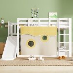 Lit superpos� enfant 90x200 cm avec escalier et barri�res lit enfant en bois avec rideaux de lit et toboggan ...