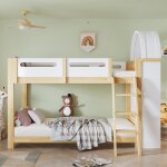 Lit superpos� enfant 90x200 cm avec �tag�re 3 niveaux �chelle 3 marches barri�res de s�curit� bois blanc ...