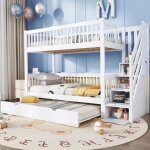Lit superpos� enfant 90x200cm avec gigogne int�gr� lit lit maison avec escalier de rangement anti d�rapant ...
