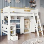 Lit superpos� enfant avec bureau int�gr� et armoire 90x200 cm maisentiel