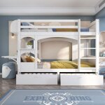 Lit superpos� enfant avec bureau rabattable et 2 tiroirs 90x200 cm maisentiel