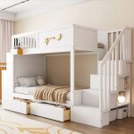 Lit superpos� enfant avec bureau et tiroirs de rangement lit mezzanine 90�200cm �quip� dun petit tableau ...