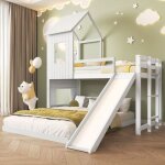 Lit superpos� enfant cabane 90x200 + 140x200 cm - 2 / 3 palces - toboggan & �chelle - 2 sommiers inclus ...
