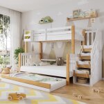 Lit superpos� enfant avec lit gigogne 90x200 + 120x200 cm avec escalier rangement barri�res s�curit� ...