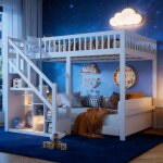 Lit superpos� enfant - leww - 140x200 cm - blanc - lit mezzanine 2 places - sommier inclus
