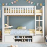 Lit superpos� enfant - merax - lit superpos� avec bureau rabattable - 2x90x200 - rangements int�gr�s ...