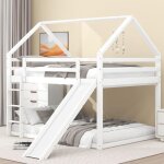 Lits superposs enfant - toboggan et chelle - pin massif - 140 x 200 cm - blanc - sans matelas