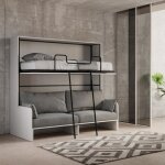 Lit superpos� escamotable - dibe - fr�ne blanc - 200x103xh191 cm - 2 / 3 places - style scandinave