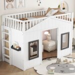 Lits superpos�s lit familial avec escalier avec dispositif anti - chute et grille lit b�b� avec fen�tre ...