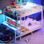 Merax lit superpos� enfant 140x200 cm - bureau int�gr� - biblioth�que - led contr�lable & usb - m�tal ...