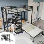 Lit superposé en métal 2x90x200cm lit mezzanine enfant avec bureau et étagères adapté aux enfants et ... Lit superposé en métal 2x90x200cm lit mezzanine enfant avec bureau et étagères adapté aux enfants et ...