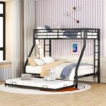 Lit superpos� en m�tal 90 / 140x200 cm - lit double avec lit gigogne escamotable et �chelle noir id�al ...