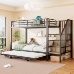 Lit superpos� en m�tal 90x200 cm avec lit gigogne 180x200 cm lit denfant avec escalier avec rangement ...