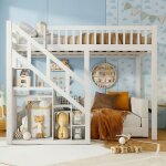 Lit superpos� mezzanine 90x200 - escalier rangement - barri�re de s�curit� - bois de pin massif - lit ...